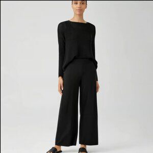 EILEEN FISHER BLACK KNIT JERSEY ORGANIC COTTON PULL ON WIDE LEG PANT NWOT PM